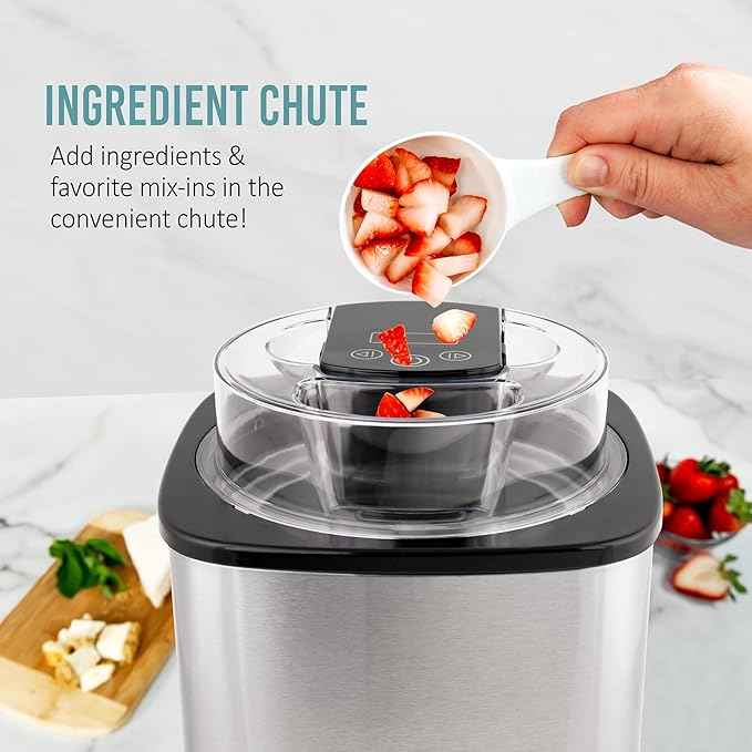 Nostalgia 2-Quart Electric Ice Cream Maker – Make Homemade Ice Cream, Gelato, Sorbet & Frozen Yogurt – No Salt/Ice Needed, Digital Controls, Mix-In Chute & Freezing Gel Canister – Stainless Steel
