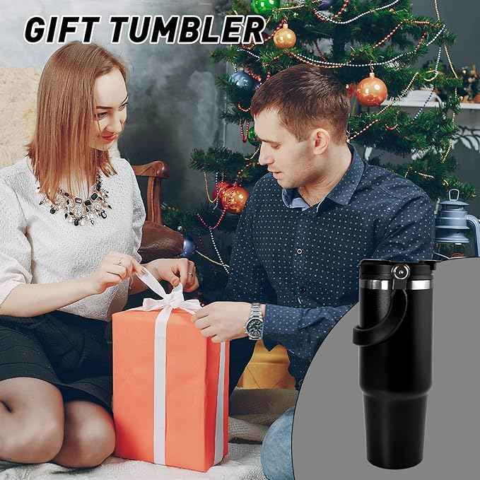 CHLJAR 30 oz Tumbler with Handle and Straw Lid, Double Walled Vacuum Insulated Water Bottle Leakproof Tumbler Travel Coffee Mug Thermal Cup, Cupholder Friendly for Office, Home, Sport, Black