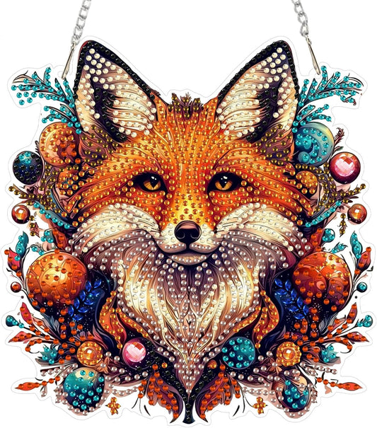 SENQAO Fox Diamond Art Hanging Kit for Adult, Special Shaped Rhinestone, Double Sided DIY Acrylic Diamond Art Painting Window Pendants Home Garden Wall Hanging Kits Hanging Ornament