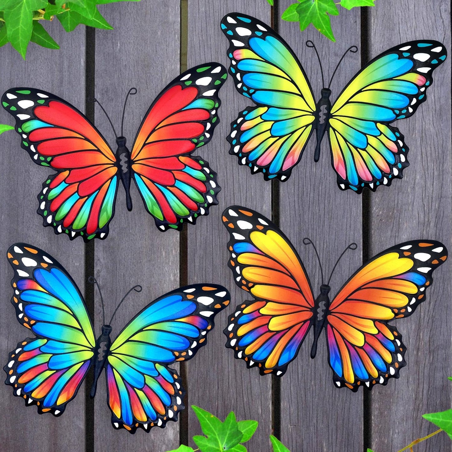 Oraytteo Metal Butterfly Outdoor Wall Decor - 4 Pack 9.8in Metal Butterflies Fence Art Decoration, Indoor Outdoor Patio Backyard Garden Decorations, Gift for Mom Dad Friends