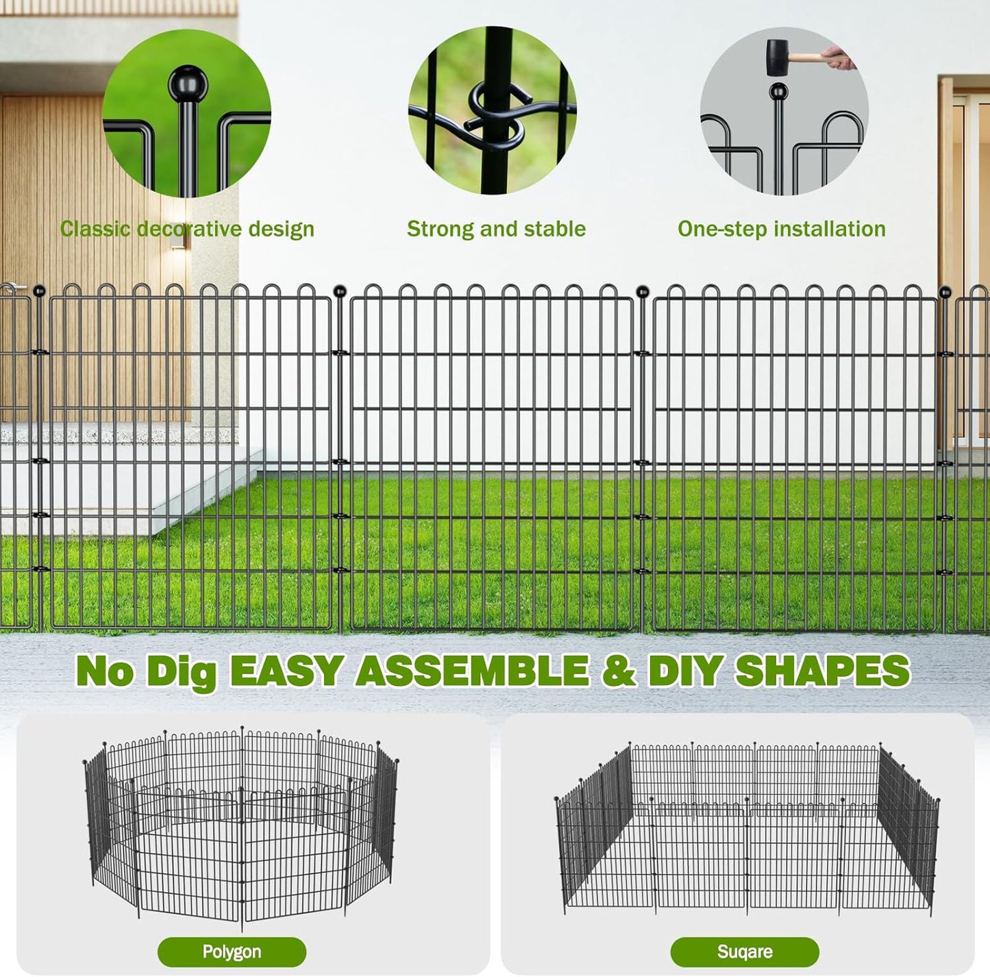 20 Panels No Dig Decorative Garden Fence with 2 Gates for Yard, 32 in(H) X 47.2 ft(L) Animal Barrier Fencing for Outdoor Dog, Metal Portable Garden Fences for Borders, Pets, Landscape, Temporary Fence