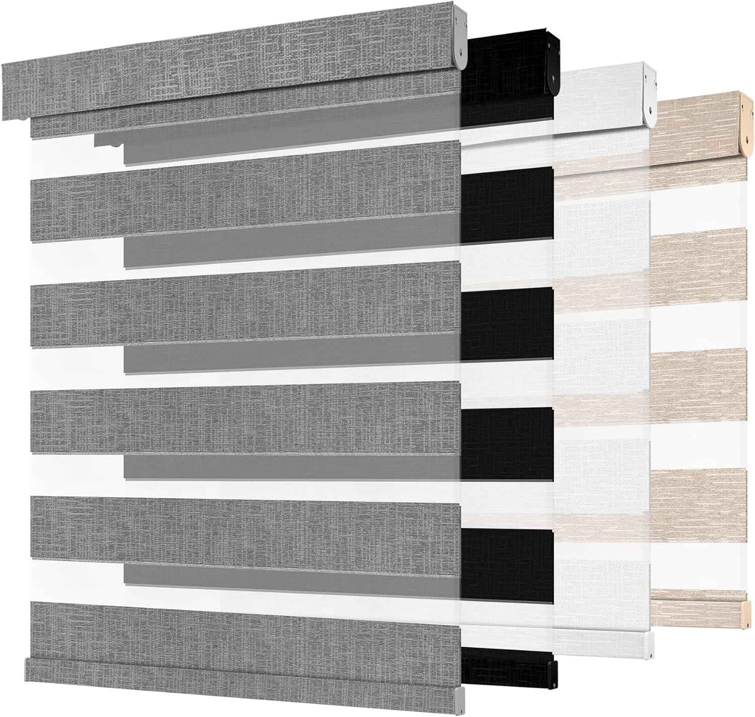 Cordless Zebra Blinds for Windows -Customizable Dual Layer Light Control Zebra Shades, Light Filtering & Blackout Window Blinds, Easy Install Zebra Blind for Home, Grey, 21" W x 72" H