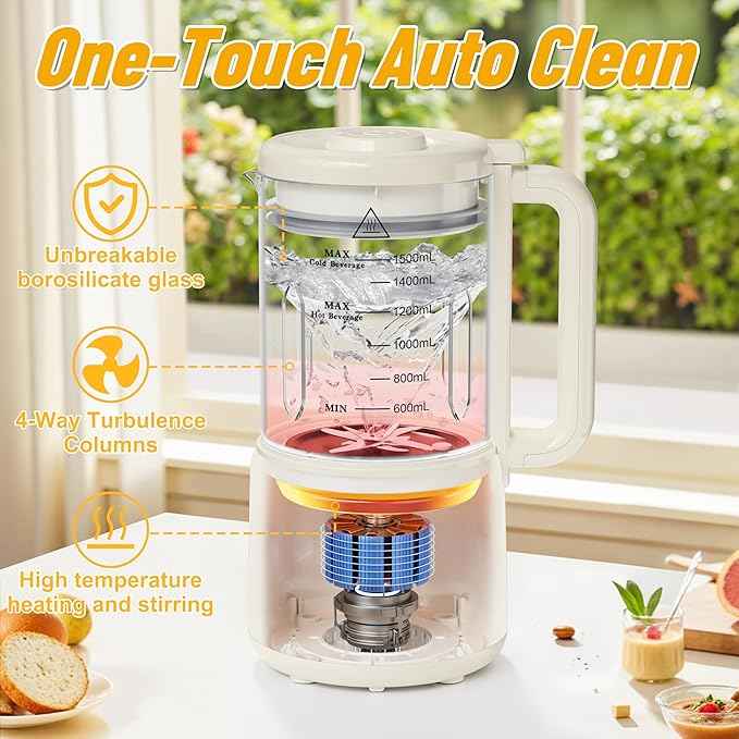 8-in-1 Nut Milk Maker, 12 Stainless Steel Blades 50oz - No Soak, Self-Clean, Delay Start & Keep Warm, for Almond/Soy/Oat Milk, Smoothies, Shakes - Plant-Based Dairy Free for Family & Party