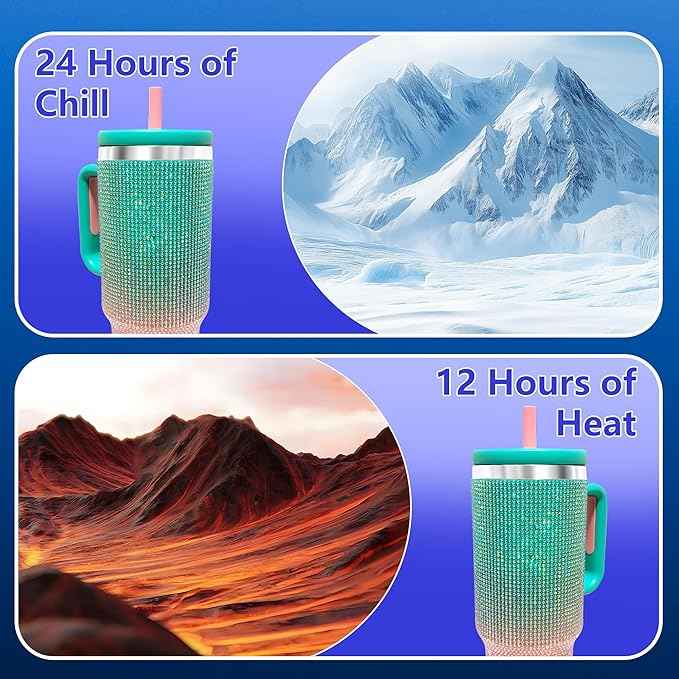 40-OZ Insulated Water Bottle,Insulated Stainless Steel Tumbler,Reusable Cold Drink Thermos,BPA-Free, Double-Wall Stainless Steel Water Bottle (Aqua Pink - Diamond, 40, Fluid Ounces, 40, Fluid Ounces)