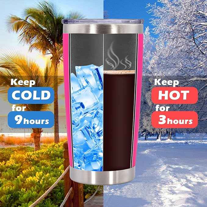 AIANJI 20oz Tumbler Bulk Stainless Steel Tumblers with Lid Vacuum Insulated Double Wall Travel Coffee Mug Powder Coated Tumbler Cup for Hot and Cold Drinks(Hot Pink, 1 pack)