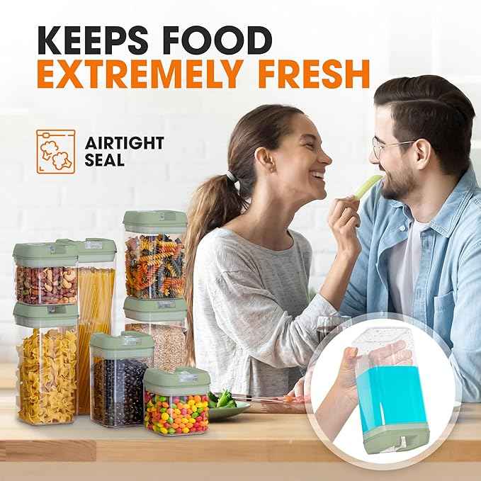Cheer Collection Airtight Food Storage Containers, Kitchen Storage Containers for Pantry, Set of 7 Food Containers with Lids Airtight, Pantry Storage Containers & Organizers with Lids, Olive
