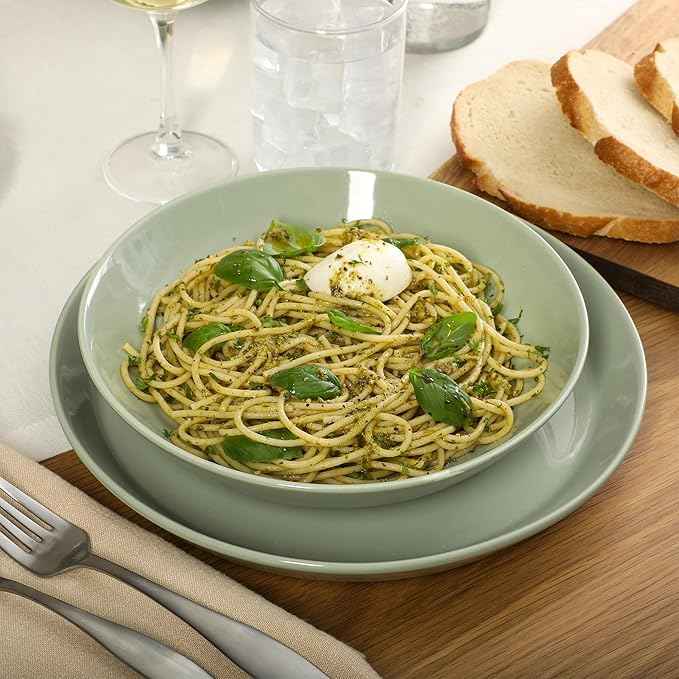 Gibson Home Summer Shades 16 Piece Plates and Bowls Dishes Service for 4 Porcelain Dinnerware Set - Green