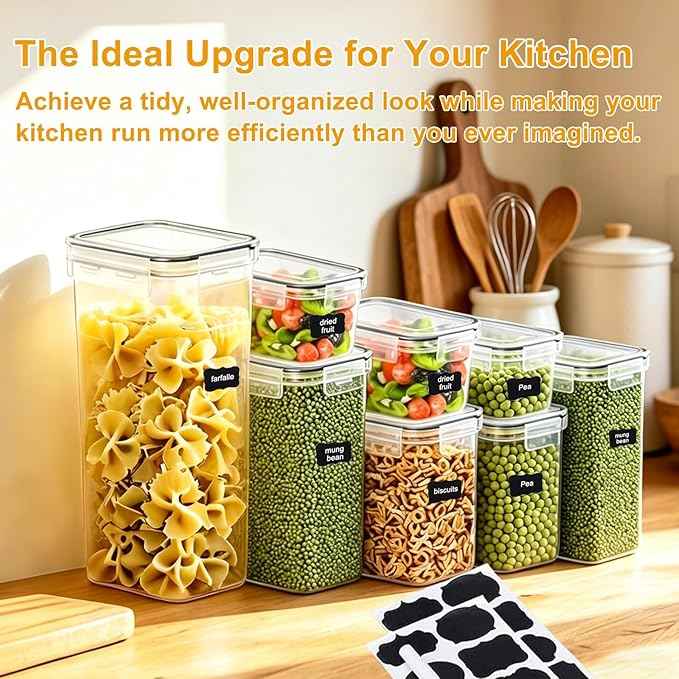 32 Pack Airtight Food Storage Containers with Lids, BPA Free Clear Plastic Pantry Storage Containers, Kitchen Pantry Organizers for Cereal, Flour, Sugar, Dry Food