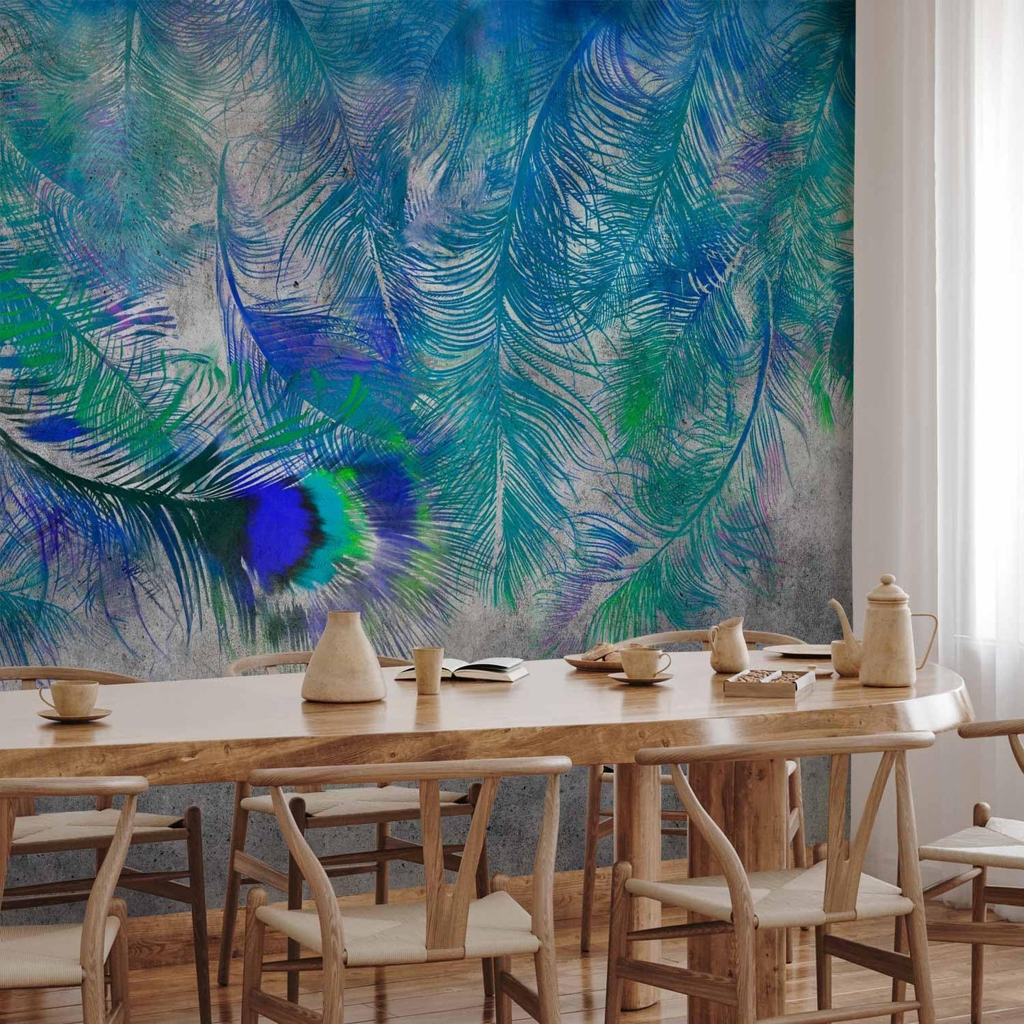 artgeist Premium Wall Mural Cement Feather 157x110 in - XXL Non-Woven Wallpaper Fleece Wall Decor Photo Print Picture Image Design Landscape Colorful Abstract n-A-1488-a-a