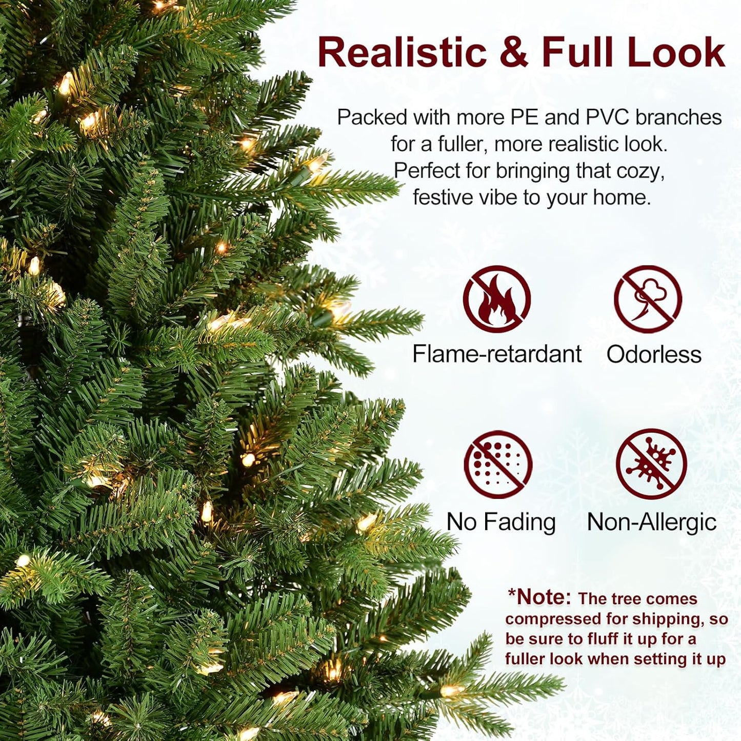 5FT Pre-Lit Artificial Christmas Tree with 1032 PE&PVC Mixed Branch Tips, 300 Warm White Lights, Hinged Premium Spruce Fake Xmas Trees, Green, Foldable Base
