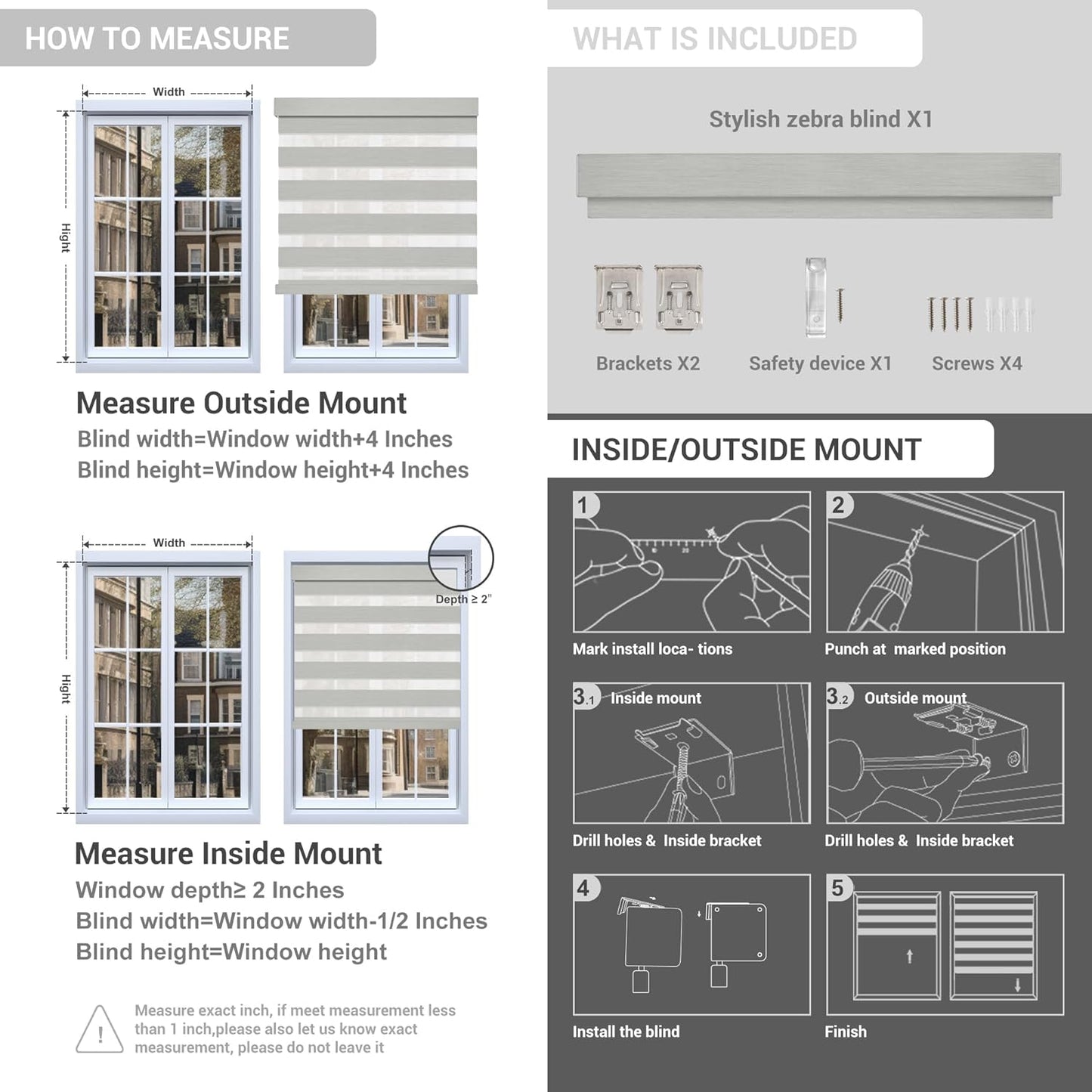 Cordless Zebra Blinds for Windows, Blackout Interior Blinds,Easy to Install,UV Protection,for Offices and Home,Custom Roller Shades, Mousse Dark Bown,45" W x 88" H