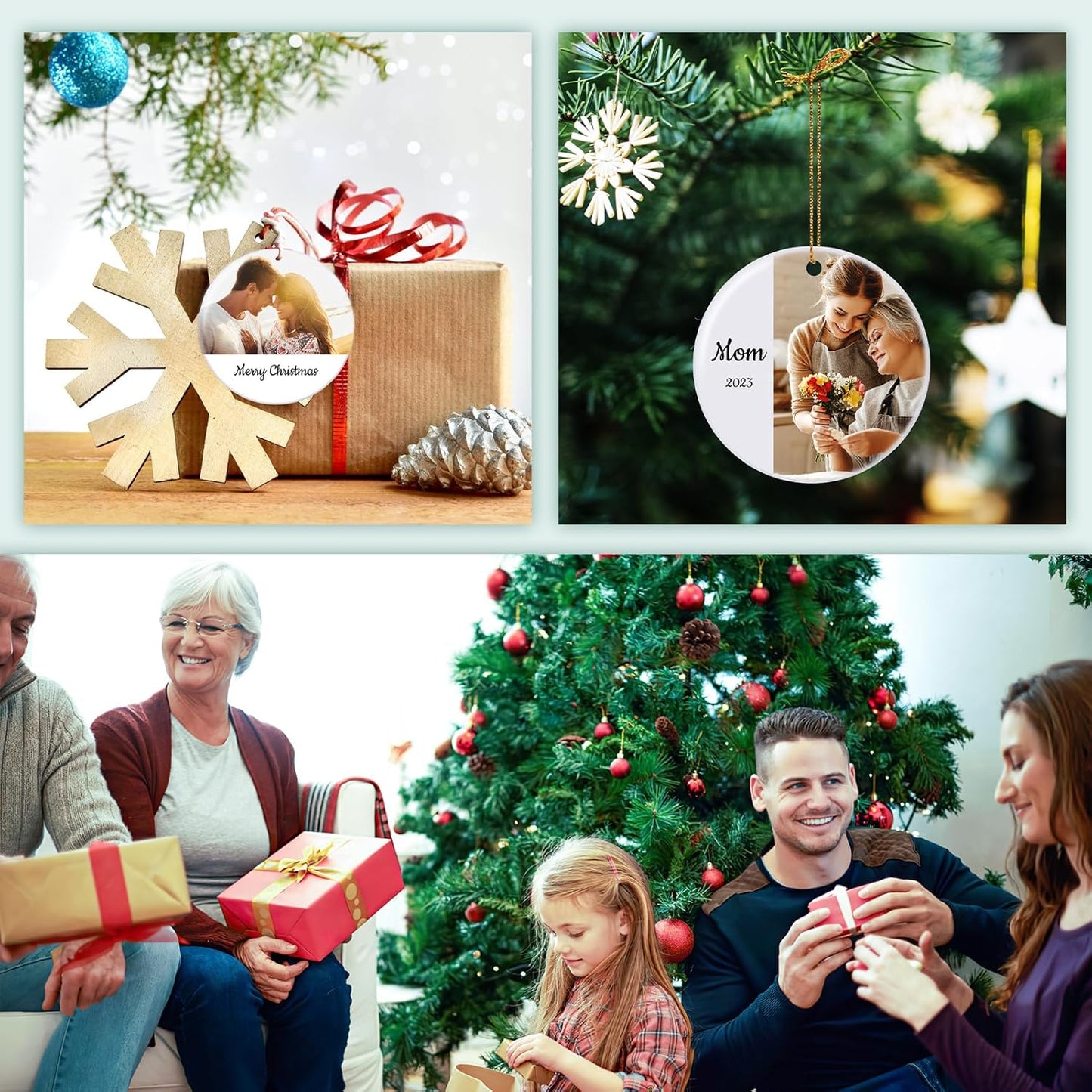 Personalized Christmas Ornaments 2025 Ceramic Custom Photo Text Christmas Ornament Customized Photo Ornament Christmas Tree Decorations Gift for Family Kids Friends Couples Wedding
