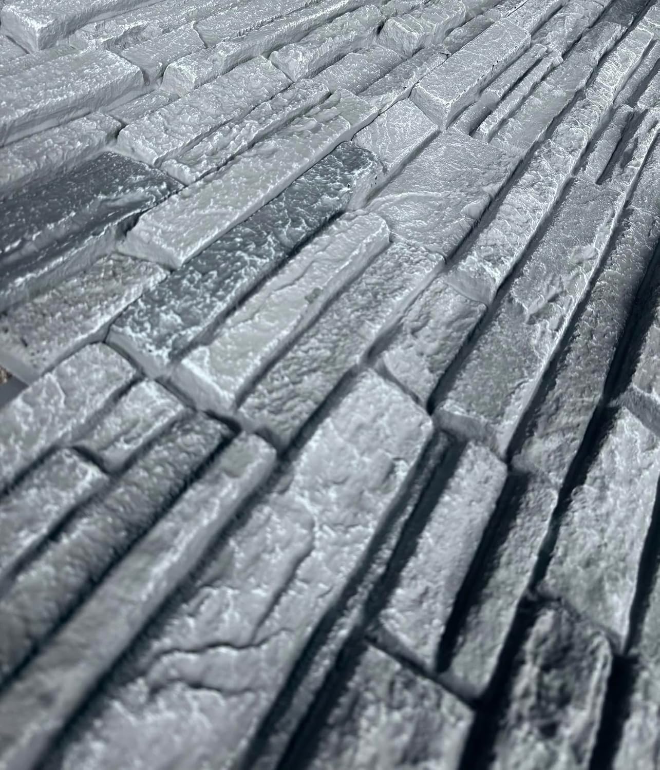 OTECKO 6-Pack Faux Stone Wall Panel 48 in x 13 in x 2 in Stacked Stone High Density Polyurethane Wall Siding Panels 24 sq ft, Easy Install, Interior/Exterior Iron Gray