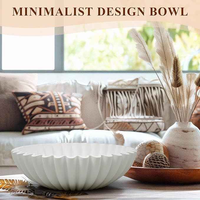 YMXYJM Large Decorative Bowl, Modern Handicraft Bowls for Home Decor, Decorative Fruit Bowl for Kitchen Counter, Ruffle Bowl Decor, Stylish Key Bowl for Entry Table, White
