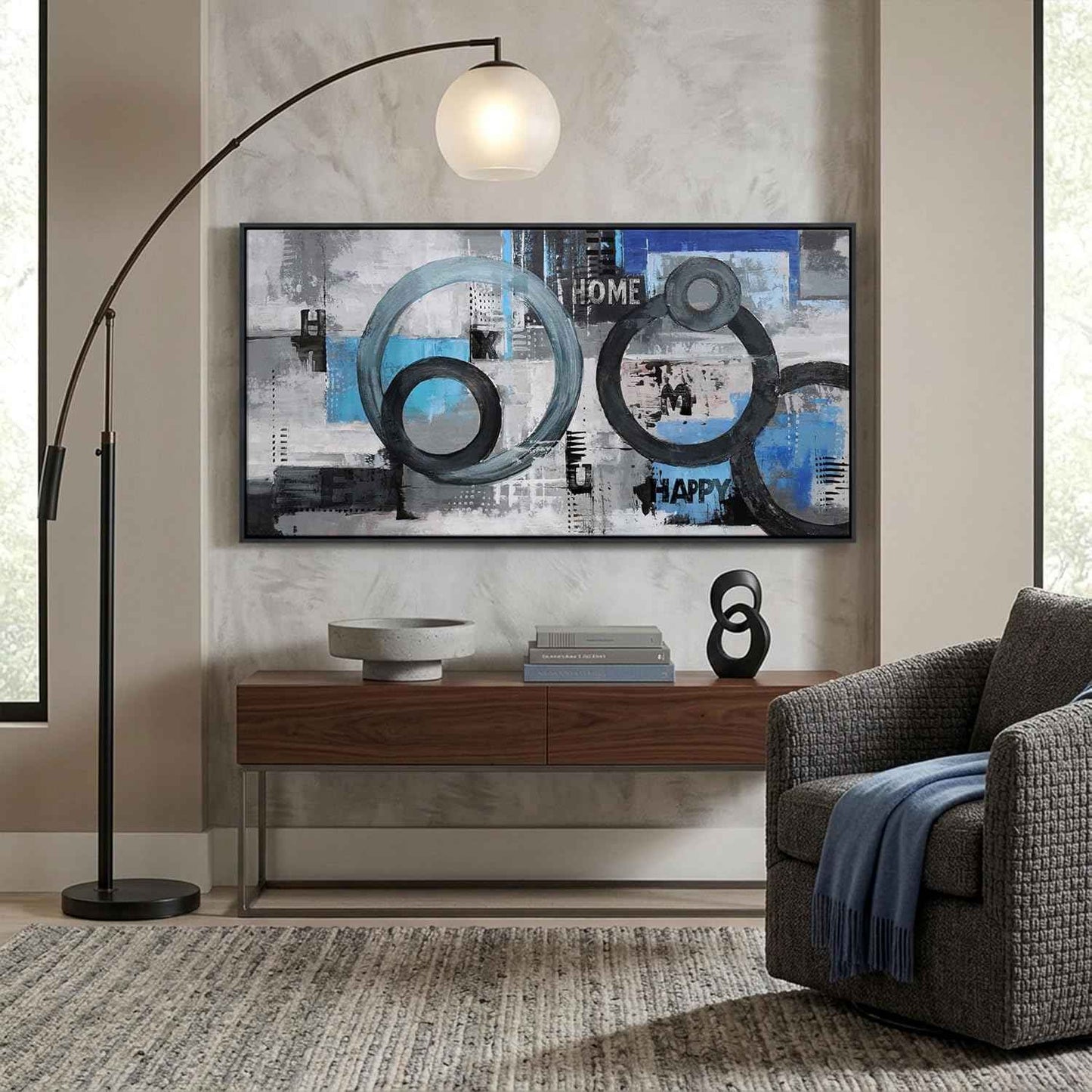 Navy Blue Abstract Wall Art for Living Room - Large Modern Canvas Pictures for Bedroom and Office Decor - Black Framed Wall Art Blue Artwork for Walls 24×48IN