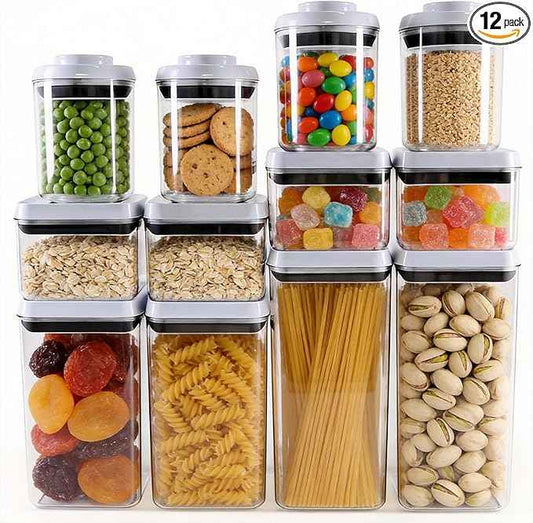 12 Pcs Pop Containers Set, Airtight Food Storage with Lids, Push Button BPA-Free Bulk Set for Large Family & RV, 0.65QT/0.7QT/1.8QT/2.4QT for Cereal, Flour, Sugar, Commercial Kitchen Storage