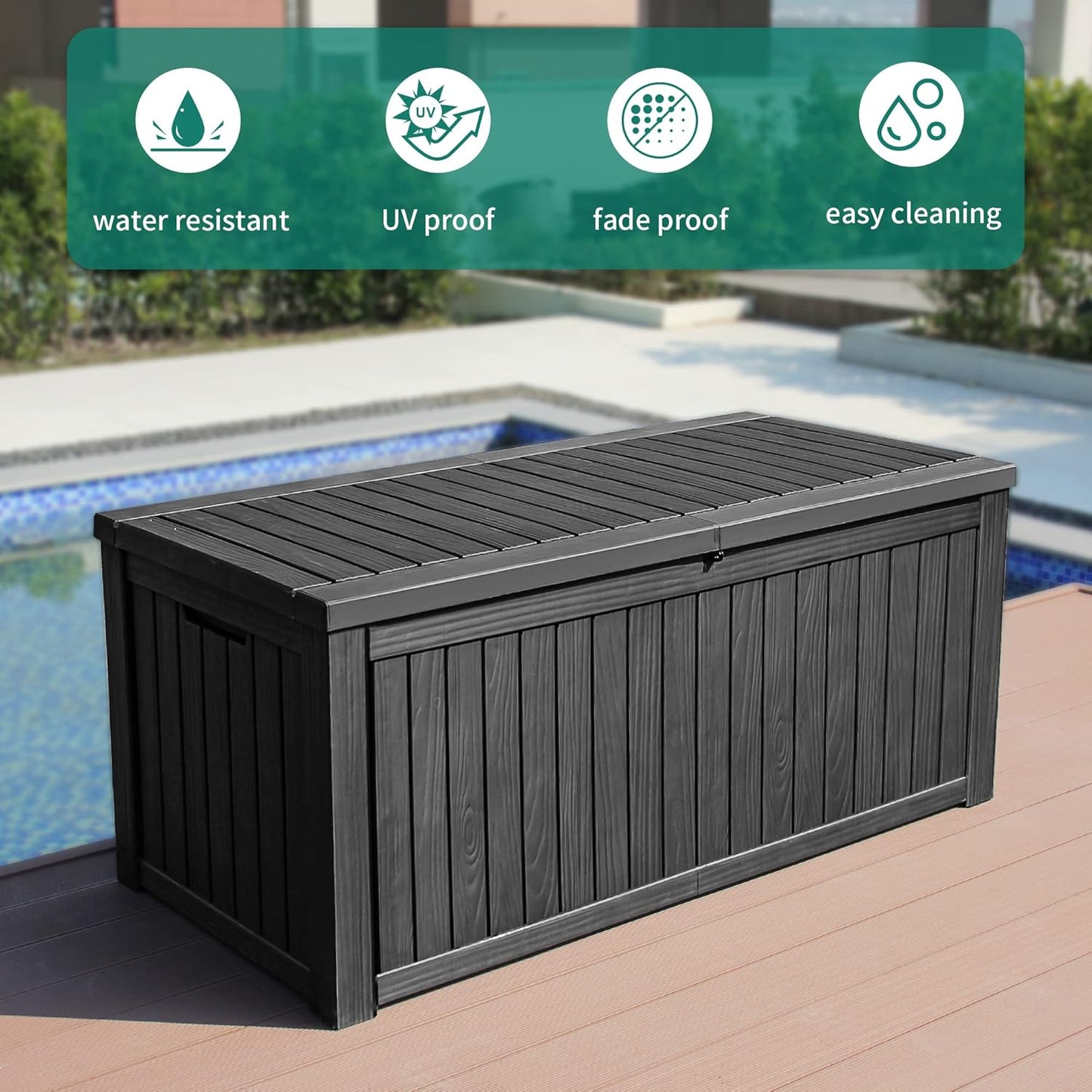 YITAHOME 150 Gallon Large Deck Box w/Divider, XL Waterproof Outdoor Storage for Patio Furniture,Outdoor Cushions, Garden Tools, Sports Equipment and Pool Supplies, Resin, Lockable, Black