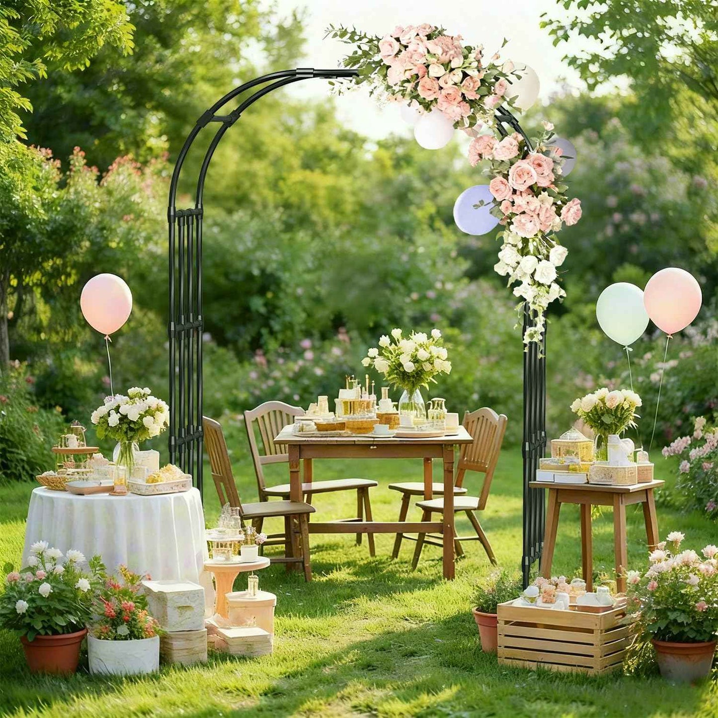 Garden Arch Trellis,4.9x8.5FT Metal Garden Arbor for Climbing Plants Outdoor,Wedding Archway for Lawn Patio Backyard Ceremony Party Decoration,Black