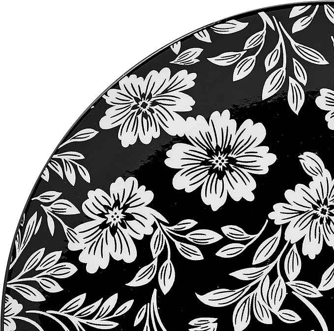 Pfaltzgraff Midnight Blooms 12 Piece Floral Stoneware Dinnerware Plate Bowl Dish Set, Service for 4, Black