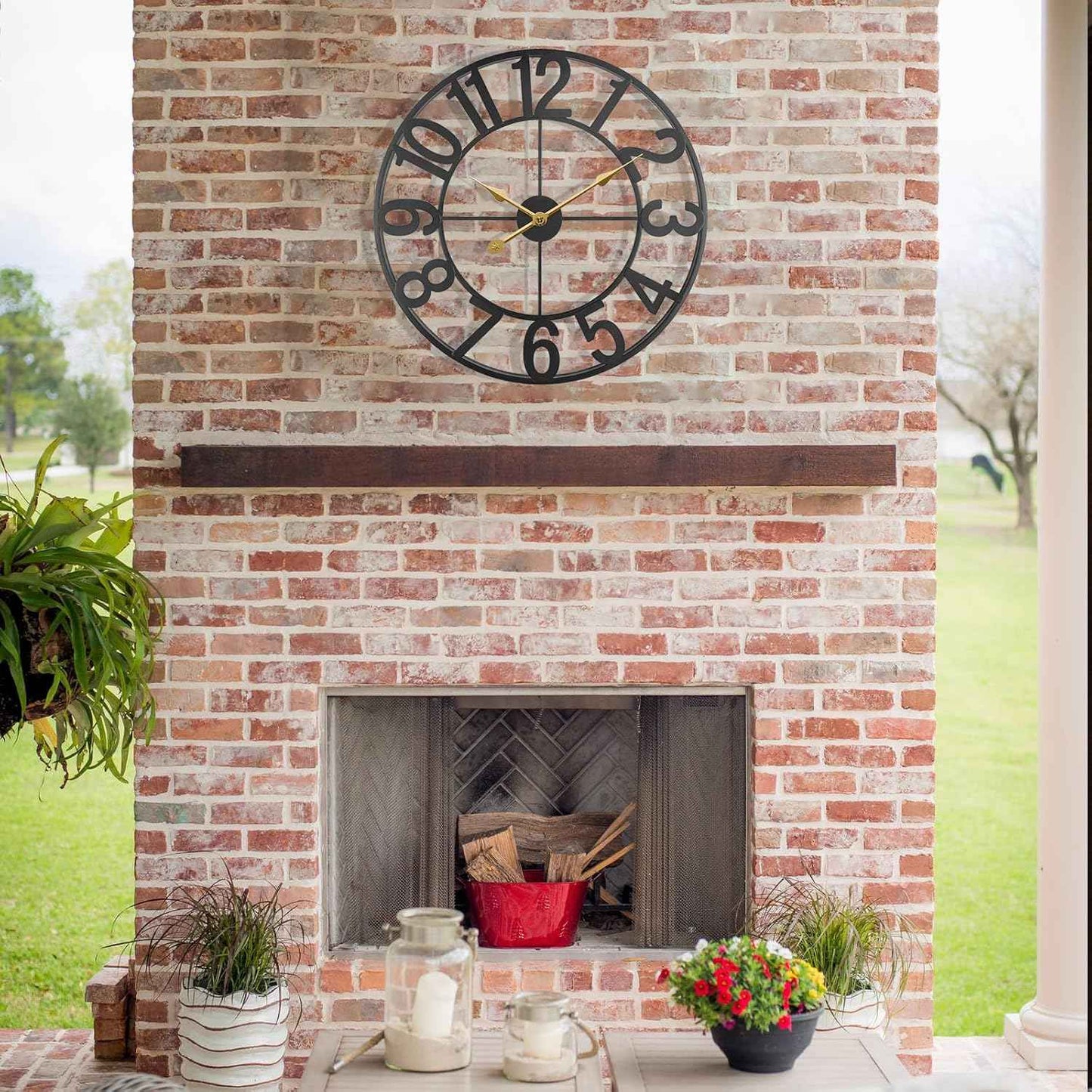 Large Outdoor Clock Battery Operated, Modern Black Farmhouse Decorative Wall Clock for Living Room, Kitchen, 20 Inch Metal Outdoor Clock for Patio, Pool Area, Garden, Deck