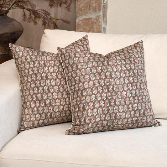 DOMVITUS Floral Pillow Covers Set of 2, Throw Pillow Covers 20x20, Floral Print Neutral Accent Decorative Pillow Covers for Living Room, Bed, Cognac Brown