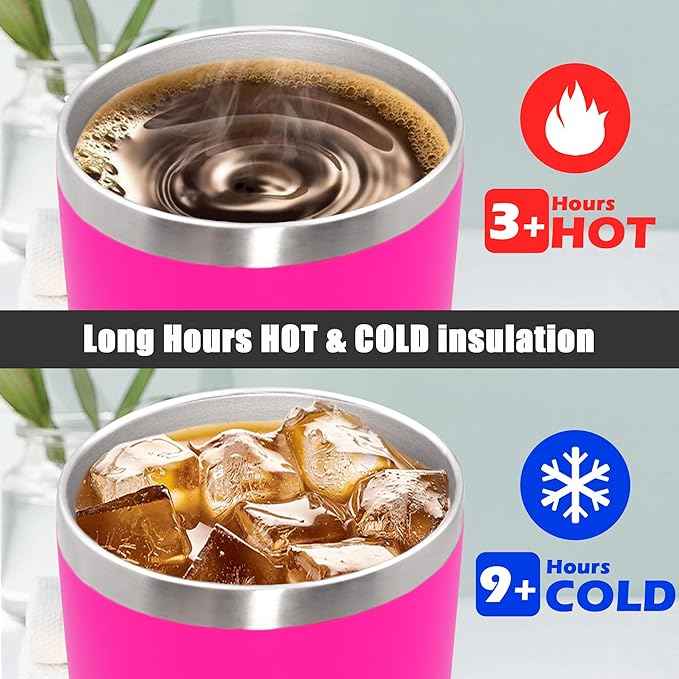 20 oz Tumbler Coffee Travel Tumblers Bulk with Lid Stainless Steel Double Wall Vacuum Insulated Mug Powder Coated Cups fit Car Cupholder for Hot and Cold - Hot Pink, 8Pack