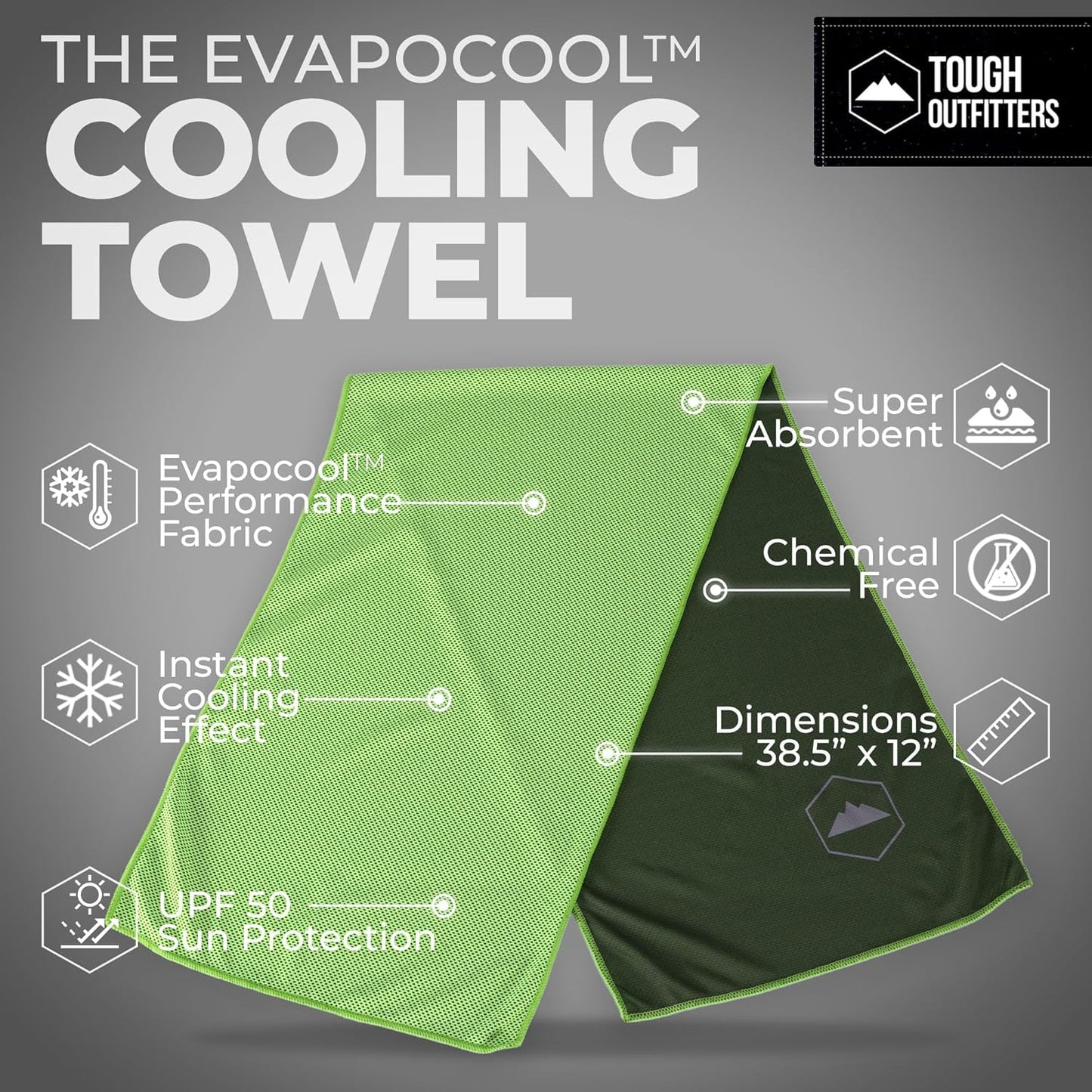 Tough Outdoors Cooling Towels for Neck Face - Neck Cooling Towel for Hot Weather Yoga Sports Golf Sweat - Instant Cold Towel