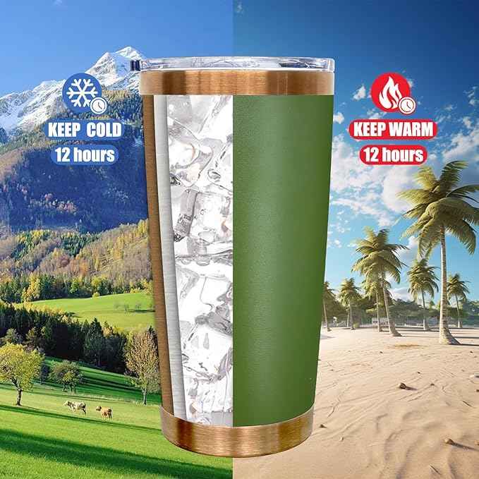 20 oz Tumbler Bulk 8 Pack Stainless Steel Tumblers with Lids and Straws, Double Wall Vacuum Insulated Travel Coffee Mug for Laser Engrave, Powder Coated Cups Hot and Cold Drinks (Army Green,8 pack)
