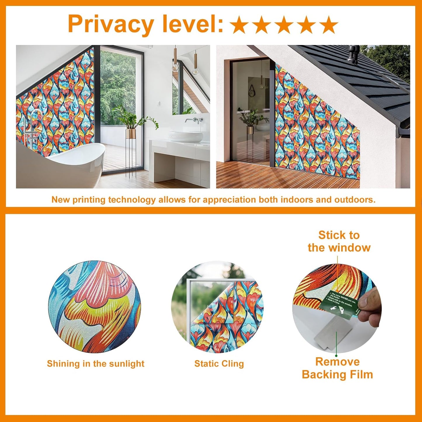 Window Privacy Film Stained Glass Decorative Static Clings Frosted Window Tint for Home Room Decor Bathroom Door Car Stickers with Glittering Effect, Removable(Tulip)