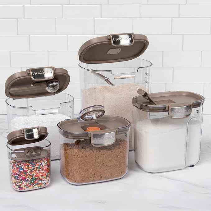 ProKeeper+ Airtight Food Storage Container Set – Clear Plastic Flour and Sugar Canister Set with Magnetic Accessories for Kitchen Organization (Taupe, 9-Piece)