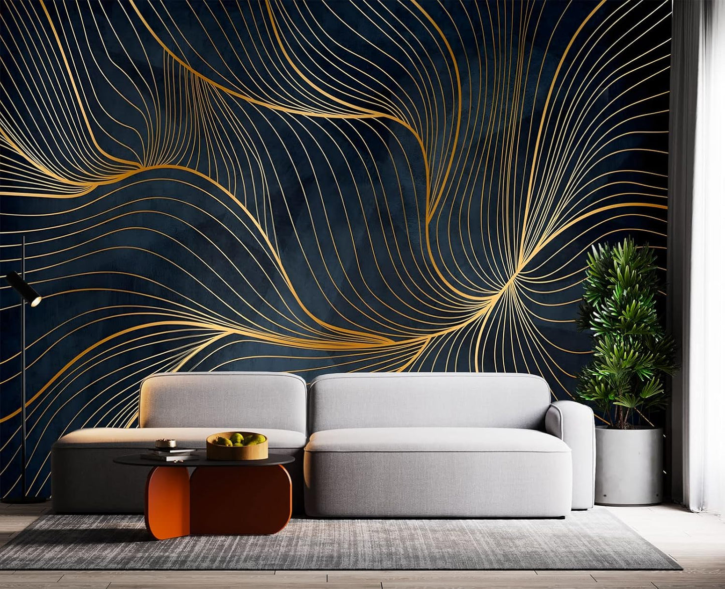 Simple Golden Lines Wall Mural Wallpaper for Bedroom 103" x 69"