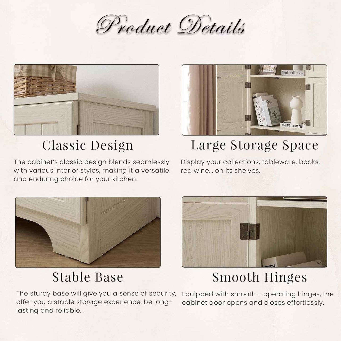 Farmhouse Tall Storage Cabinet with 8 Doors, 72" H Wooden Kitchen Pantry with 4 Shelves, 4-Tier Freestanding Bookshelf, Rack for Living Room (White & Style 2)