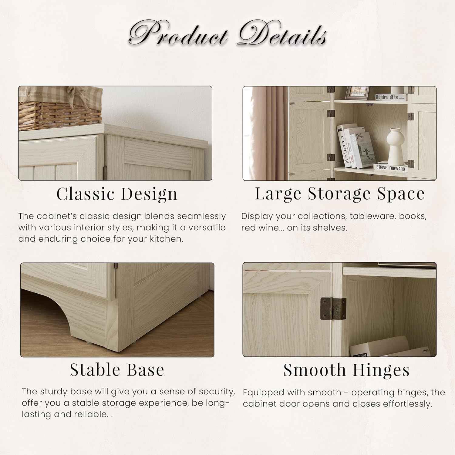 Farmhouse Tall Storage Cabinet with 8 Doors, 72" H Wooden Kitchen Pantry with 4 Shelves, 4-Tier Freestanding Bookshelf, Rack for Living Room (White & Style 2)
