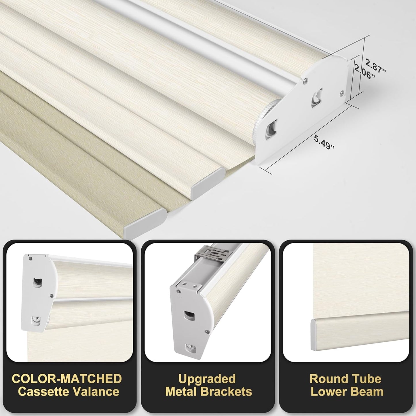BERISSA Cordless Dual Roller Shades with Cassette Valance,Double Window Shades Blackout and Light Filtering Shades,Day and Night Roller Shades for Home Office Door.Striped Jacquard Beige.78 W x 64" H