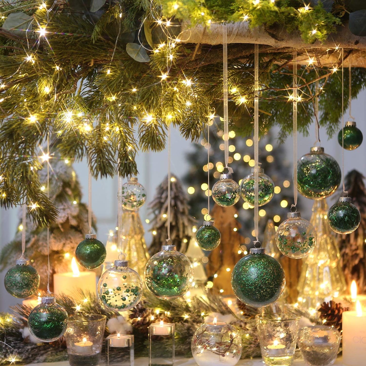 Sea Team Shatterproof Clear Plastic Christmas Ball Ornaments Decorative Xmas Balls Baubles Set with Stuffed Delicate Decorations (100mm/3.94 inch 16-Pack, Green)
