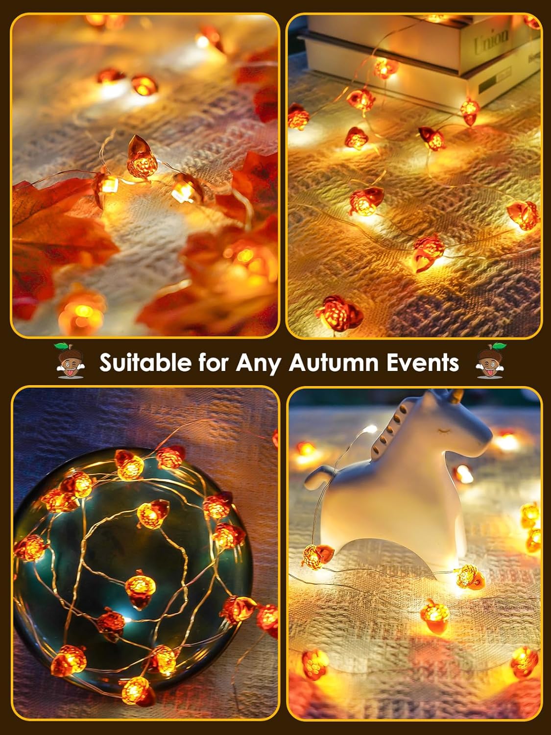Fall Decor Acorn Fairy Lights Battery Operated with Remote, 10ft 30LED Acorn Fall Lights String 8 Modes & Timer Waterproof Outdoor Indoor for Thanksgiving Autumn Harvest Garland Halloween Decorations