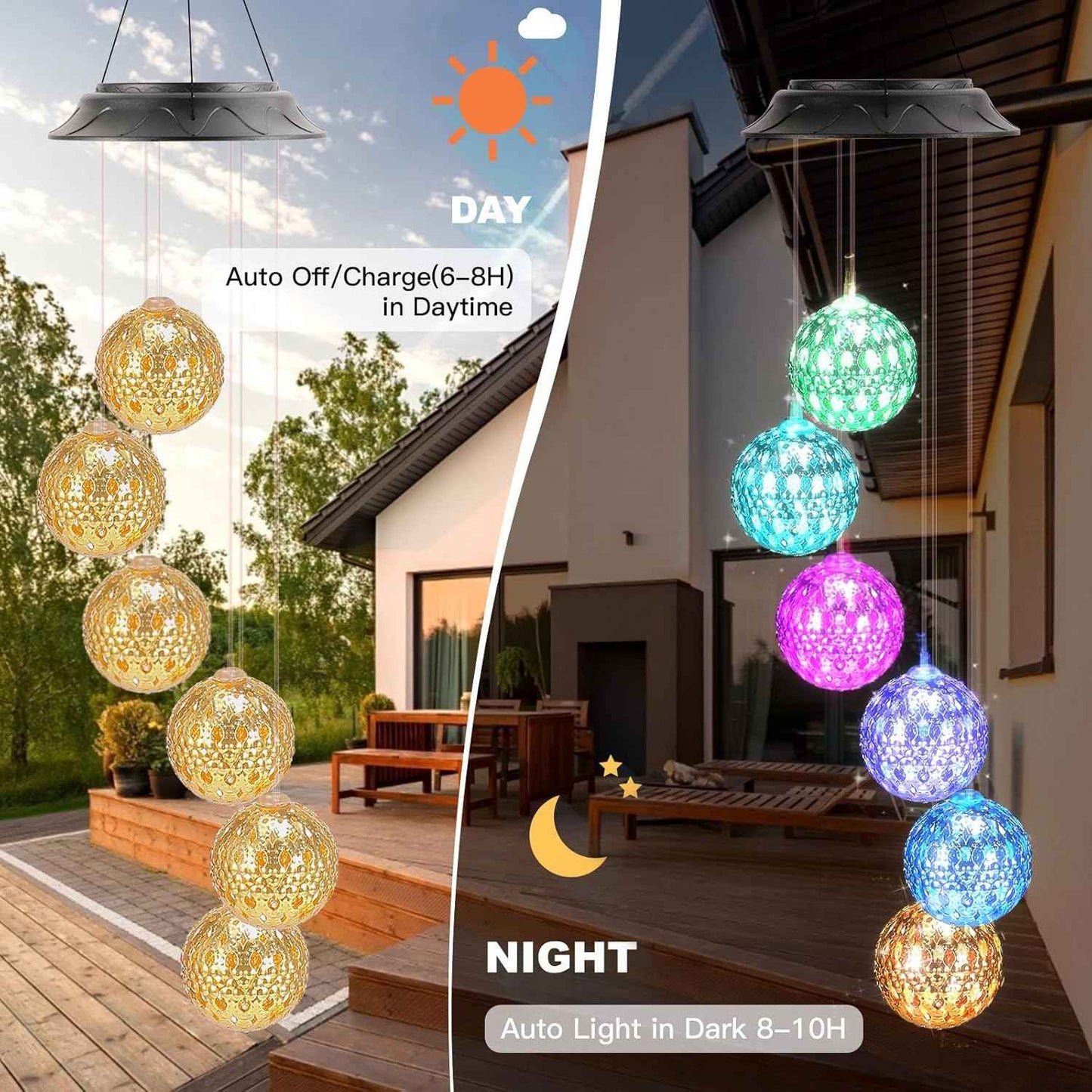 Gifts for Mothers Day, Birthday Gardening Gifts for Women Mom Grandma, Solar Lights Outdoor Decorative Solar Wind Chimes for Outside Gold Ball Garden Decor Yard Patio Porch