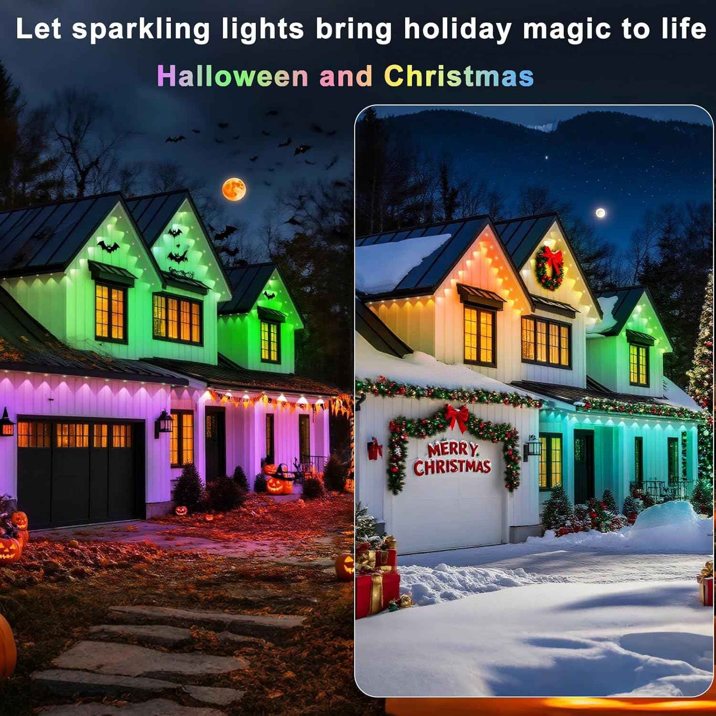200FT Permanent Outdoor Lights, Smart RGB Eaves Lights with App/Remote Control, LED IP67 Waterproof Outdoor Lighting for Halloween Christmas Holidays Daily Party House Roof Lighting