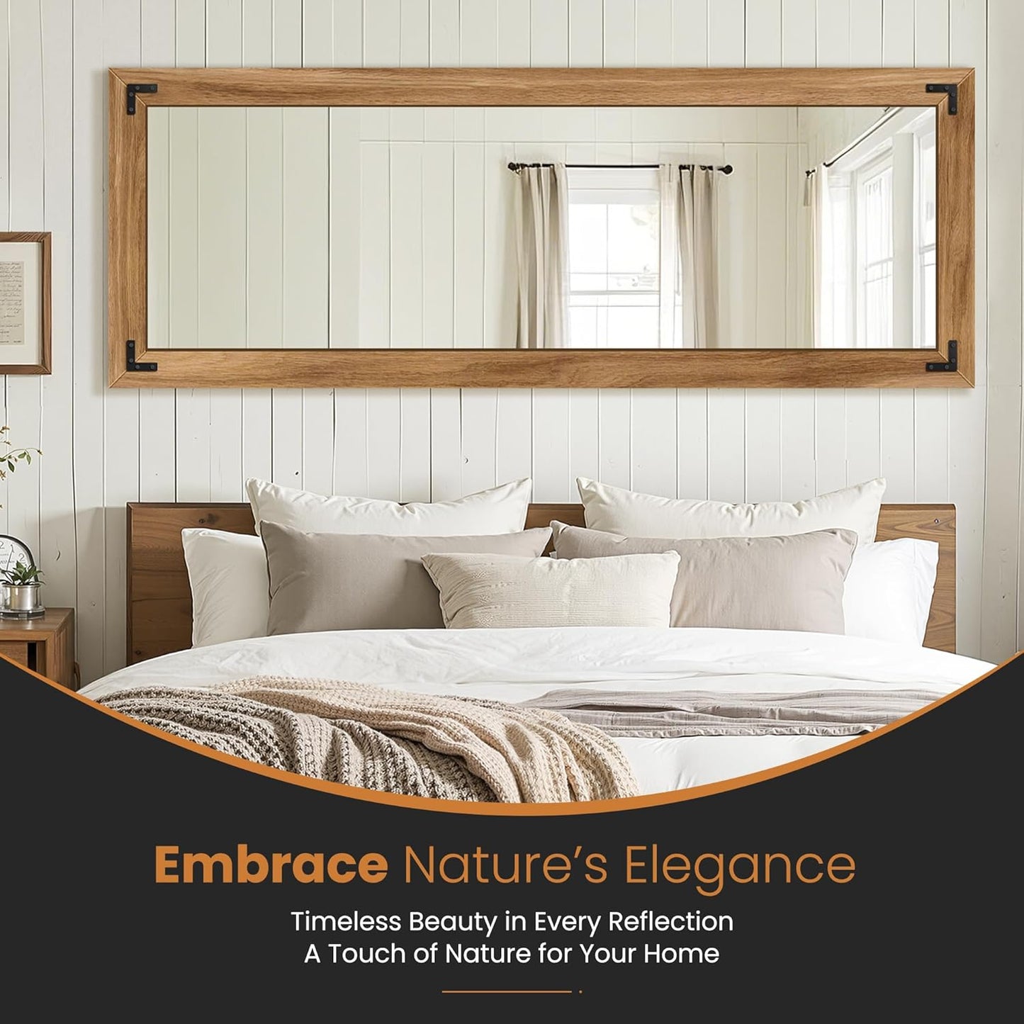 Full Length Mirror with Wooden Frame, 65"X24" Solid Wood Standing Floor Mirror for Farmhouse, Bathroom, Bedroom, Hanging or Leaning Wall-Mounted