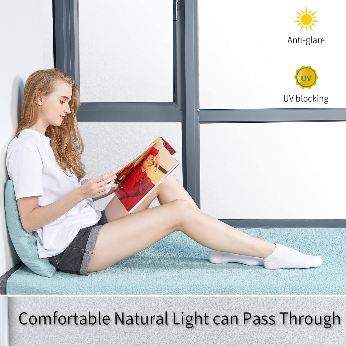 Frosted Glass Window Film with Tools,Reusable Window Privacy Film,Static Clings Window Film Kit for Home Bathroom and Office. (Pure, 29.6Inch×157.4Inch)