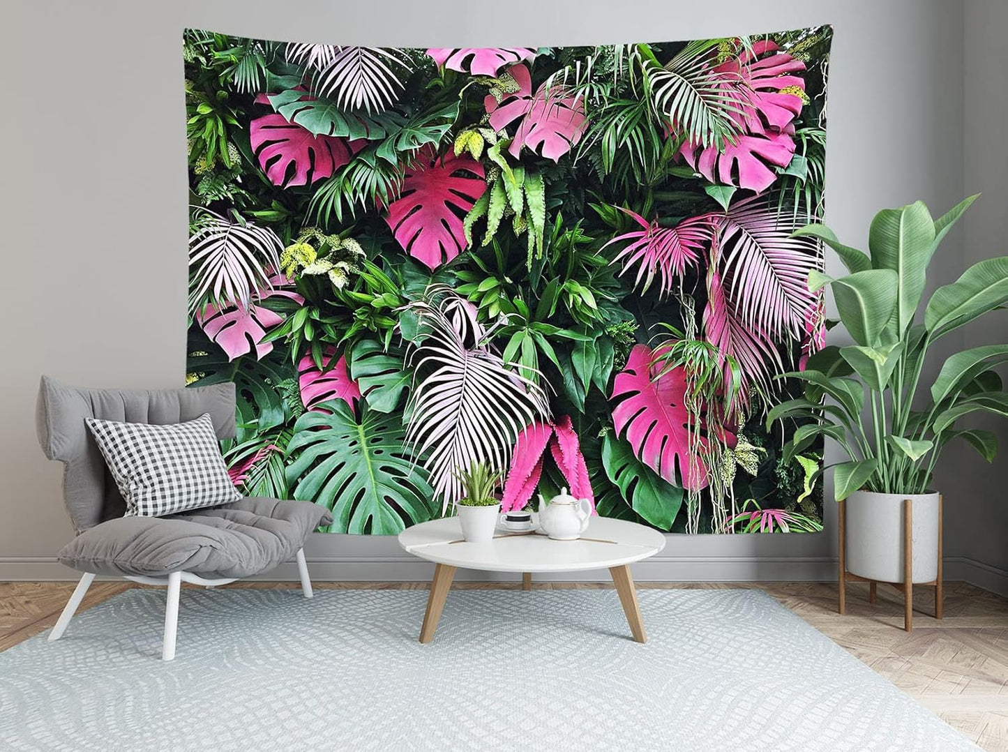 BELECO Tropical Leaves Tapestry Wall Hanging 80x60 Inch Pink and Green Leaves Tapestry Palm Tree Leaves Summer Tropical Leaf Wall Tapestry Jungle Plant Wall Tapestries for Bedroom Living Room Dorm