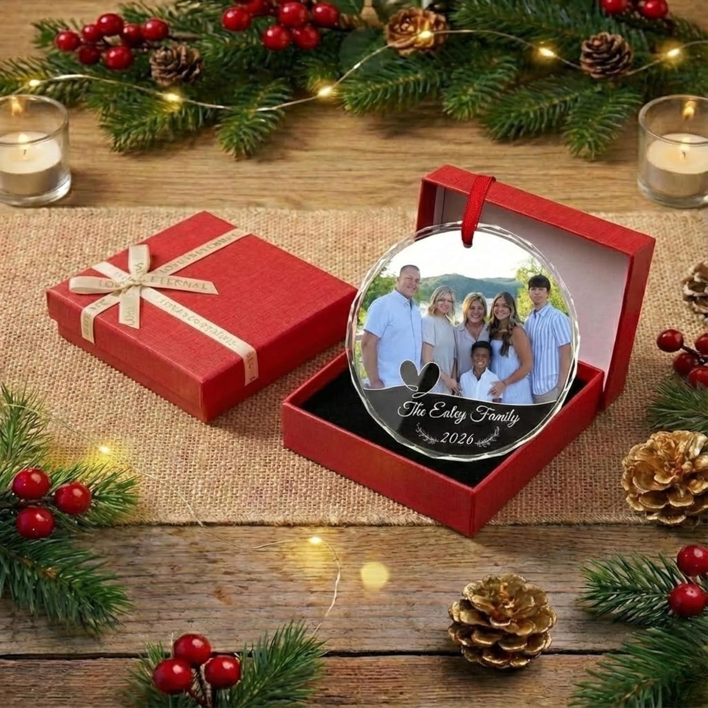 Crystal Ornament Photo, Glass Christmas Ornaments, Personalized Family Ornaments, from Photo, with Pictures, Mothers Day, Fathers Day Ornament with Custom Name, Photo, Date 2026