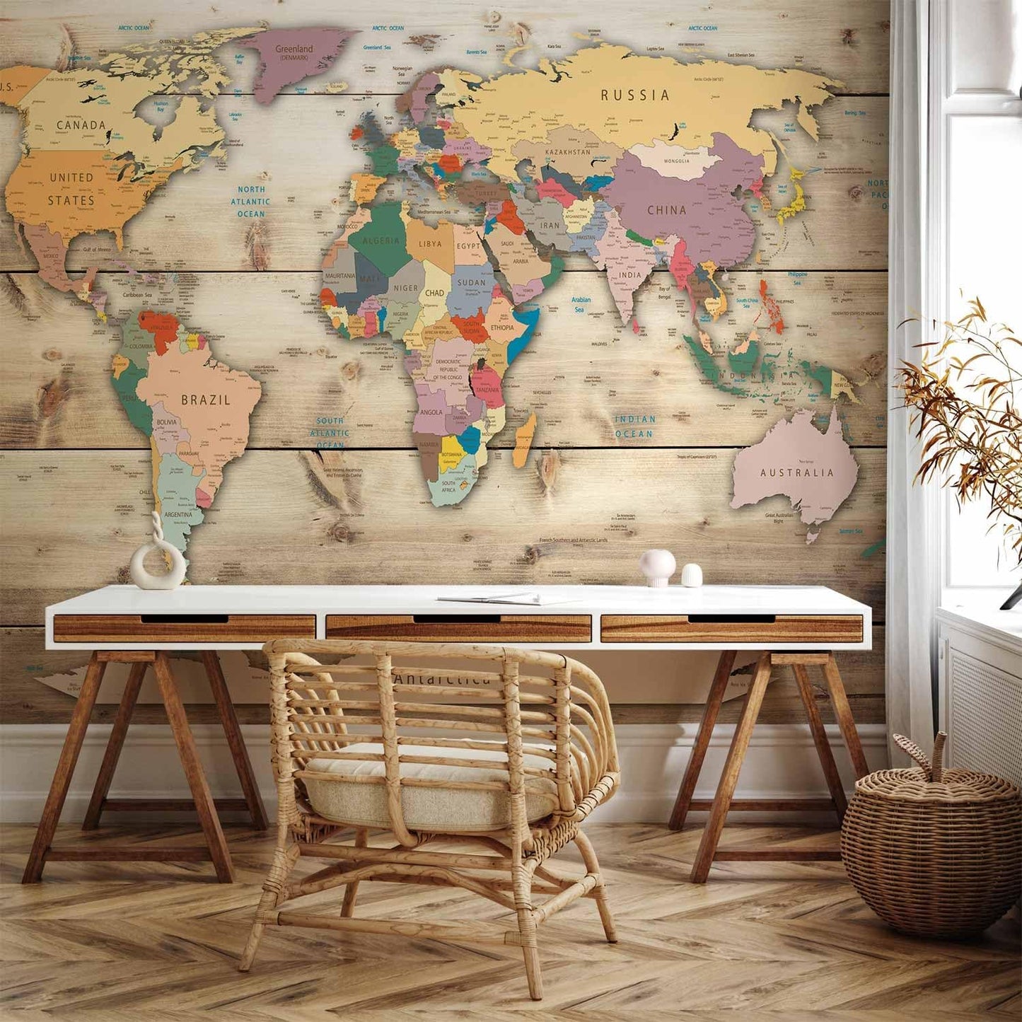 artgeist Premium Wall Mural World Map 138x101 in - XXL Non-Woven Wallpaper Fleece Wall Decor Photo Print Picture Image Design Home Map of The World k-B-0009-a-b