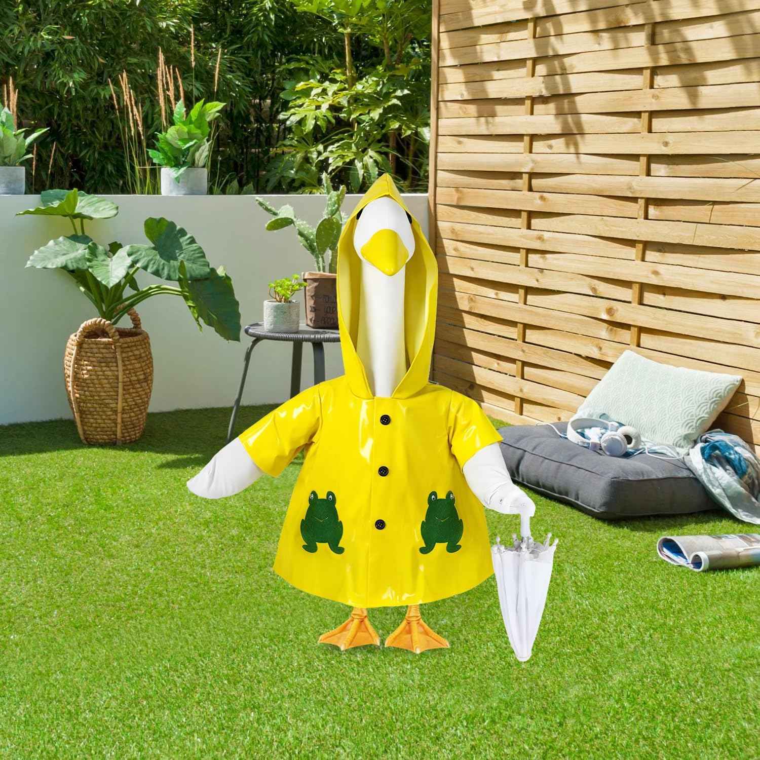 Raincoat Porch Goose Outfits for 23'' Statue, Summer Spring Lawn Cement Goose Cloths Raincoat Umbrella Costume for Outdoor Garden Yard Patio Statue Art Decor
