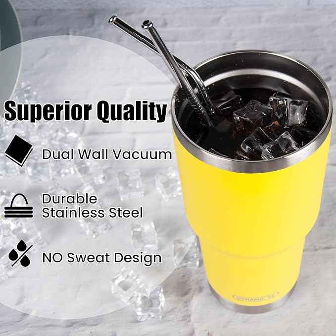 D·S 30oz Yellow Tumbler Stainless Steel Insulated Travel Mug with Straw Lid Cleaning Brush (30oz Yellow)