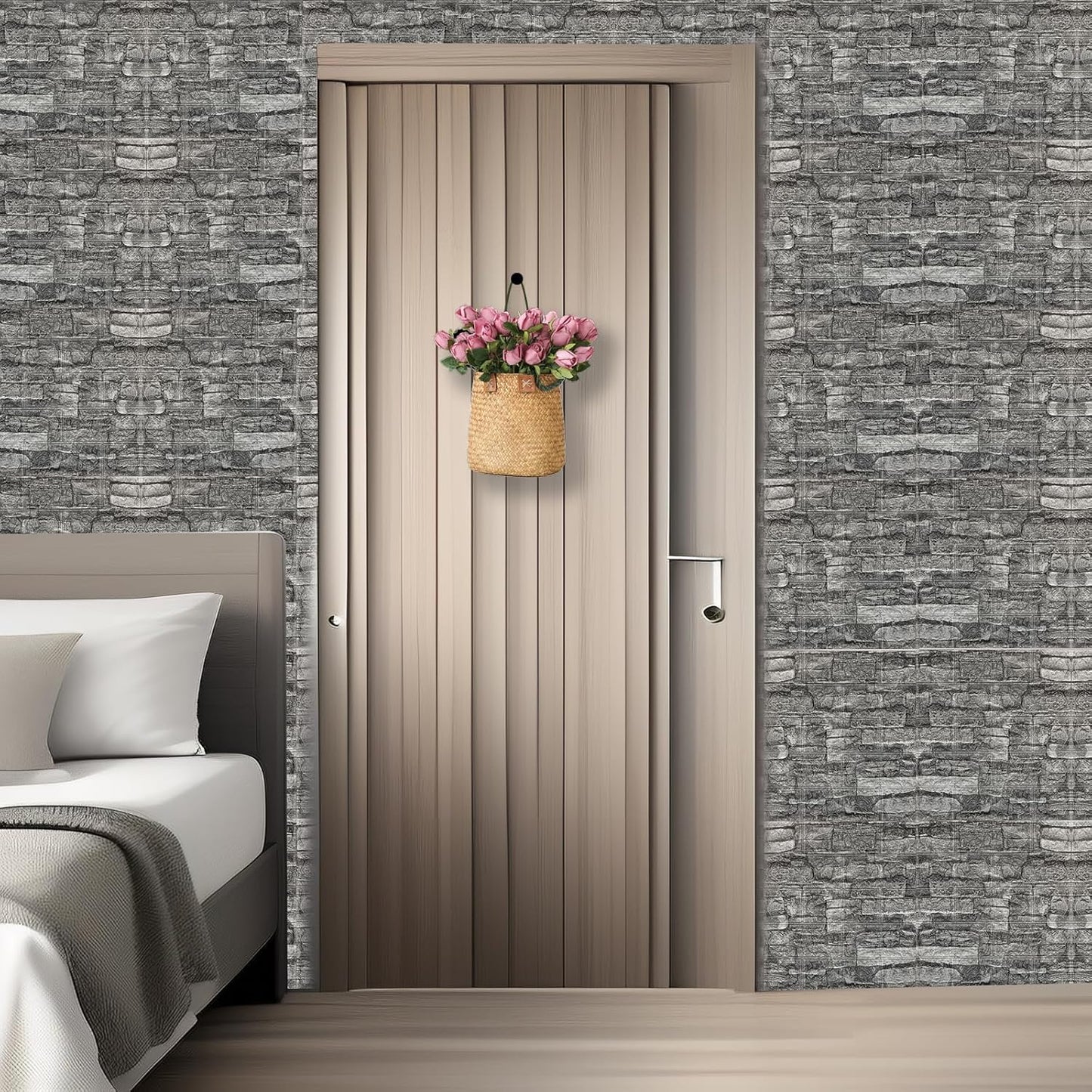 3D Wall Panels Peel and Stick in Black Grey Stone, 10 PCS XPE Foam 3D Wallpaper, Textured Faux Brick Wall Panels for Bedroom, Stairs, Kitchen