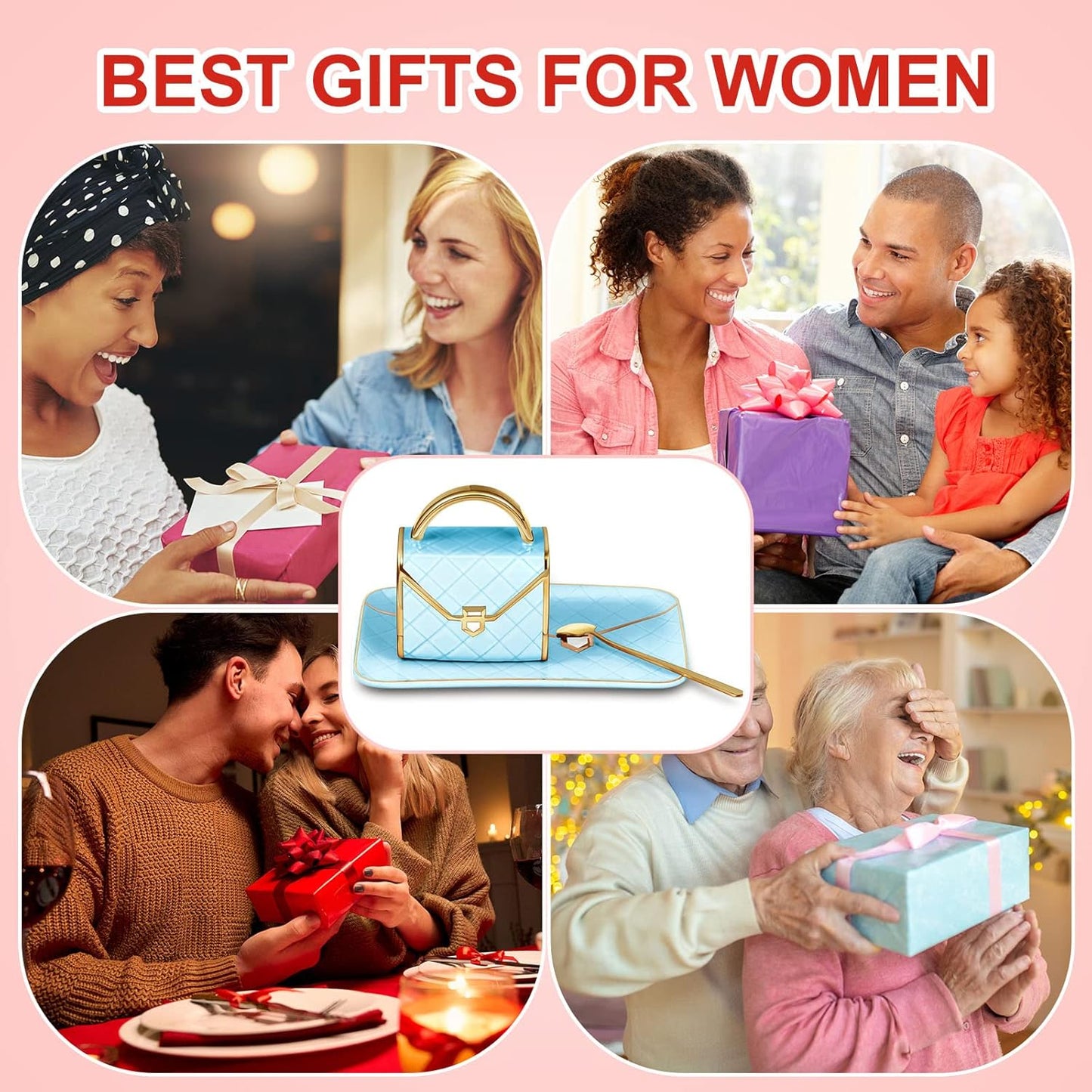 Zubebe 1 Set Coffee Mug Elegant Handbag Shaped Cup Modern Ceramic Purse Mug with Spoon and Saucer, 10oz Cute Creative Tea Cup for Office Home Woman Girls Gift (Blue)