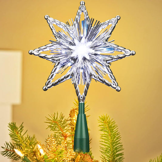 ODEETRONIC Christmas Tree Topper Star, 8in 120V UL Certified Double Sided 8-Point Star Christmas Treetop Lights, Indoor Lighted Christmas Tree Decorations for Xmas Home Party Wedding Decor, Cool White