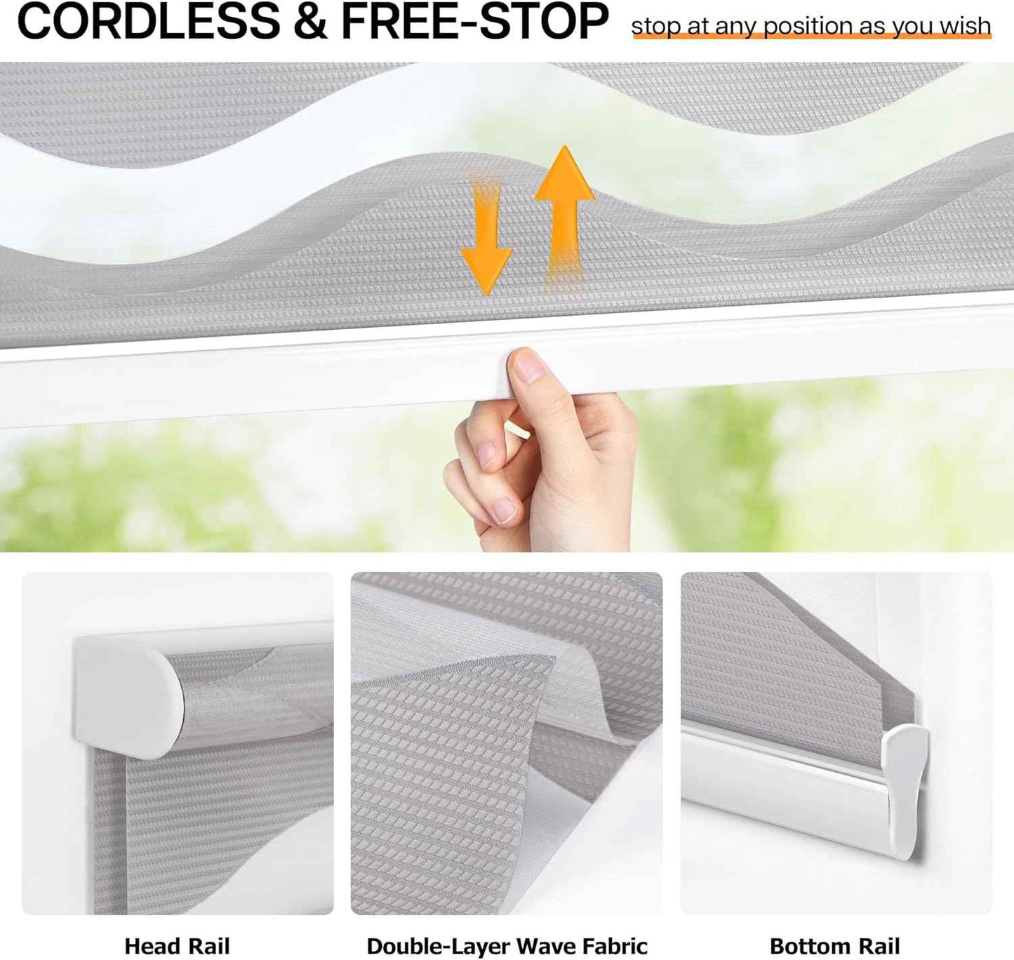 LazBlinds No Drill Cordless Zebra Blinds for Indoor Windows, Dual Layer Light Control Roller Shades for Day and Night, Light Filtering Sheer Shades for Home, 22" W x 48" H, Stone Grey