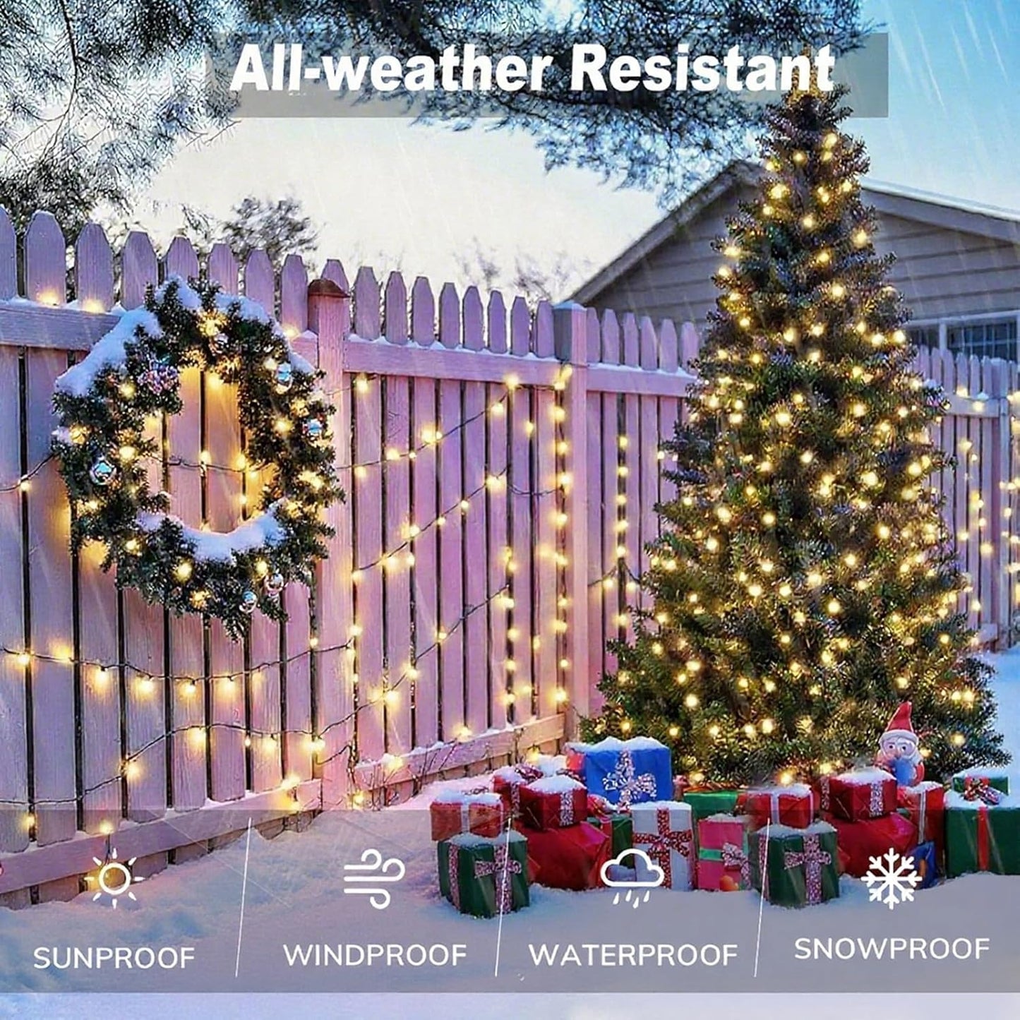 Upgraded 4 Pack 160FT 400 LED Solar Christmas Lights Outdoor Solar String Lights with 8 Lighting Modes Waterproof Solar Fairy Lights for Garden Yard Patio Christmas Tree Decoration (Warm White)